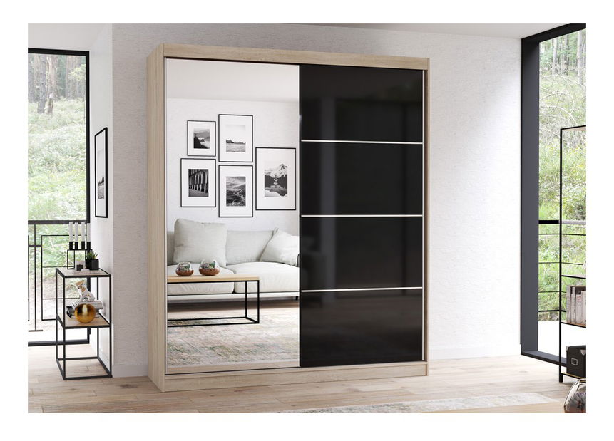 Ruhásszekrény Mebur 31 180 (Sonoma tölgy + Fényes fekete)