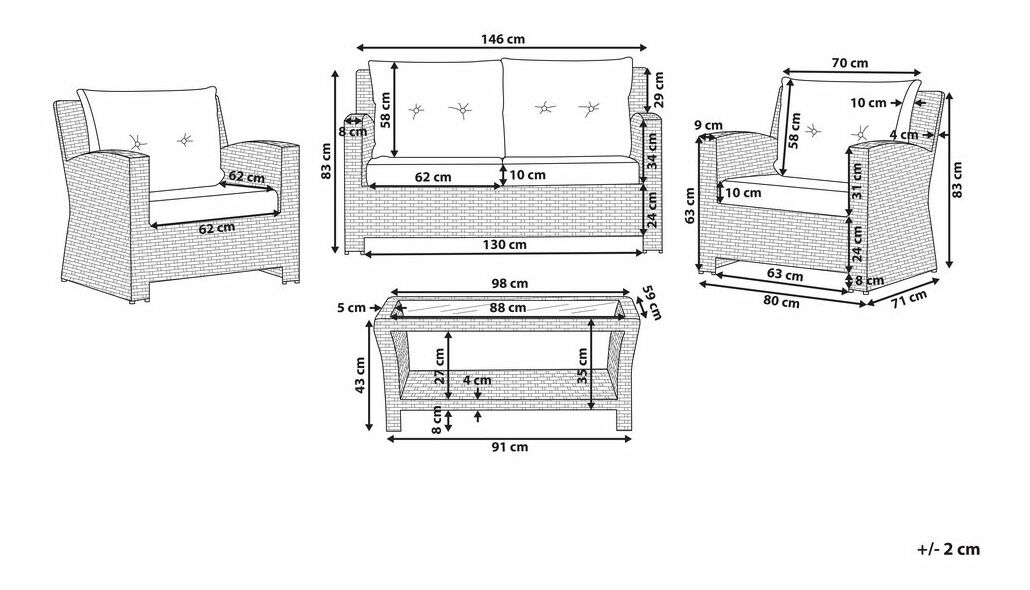 Záhradná sedacia súprava Menro (svetlosivá)