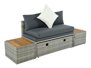 Set mobilier ratan de grădină Debora (gri + natural + crem)