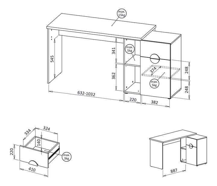 PC asztal Medoro ME8 (kasmír + artisan tölgy)