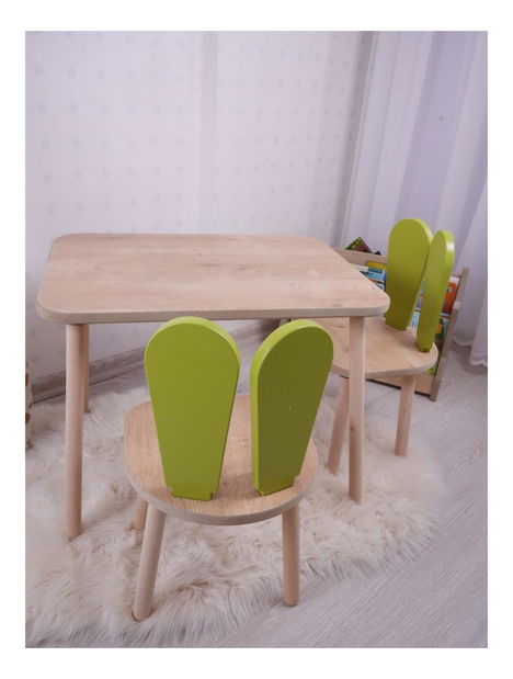 Detský stôl so stoličkou Bunnie (pistáciová + hnedá)
