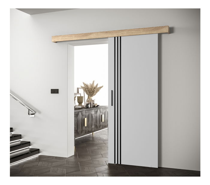 Posuvné dvere 90 cm Sharlene VI (biela matná + dub sonoma + čierna)