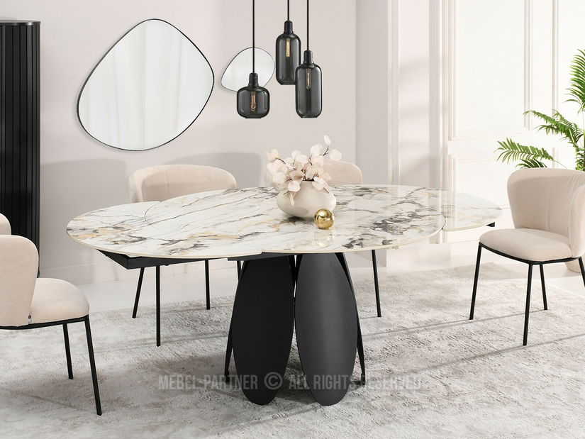 Masă sufragerie Facilidades (marmură + negru)