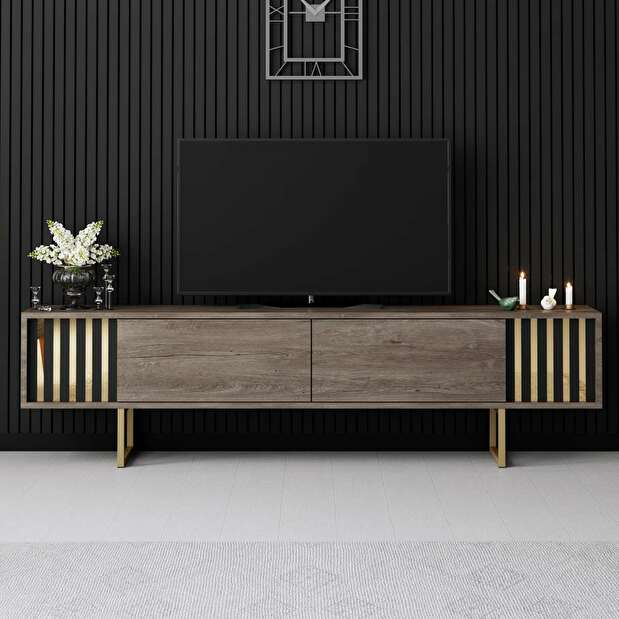TV stolík/skrinka Goldise (orech + zlatá)