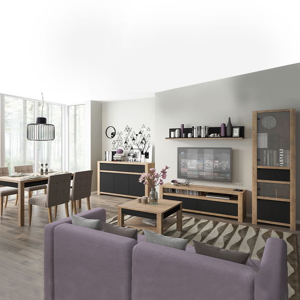 Polica Lacetta HAVD01 (hrast lefkas s tamni + crna)