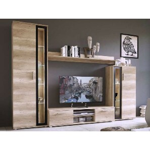 Mobilier living Orenia (stejar sonoma + Negru) (fără iluminat)