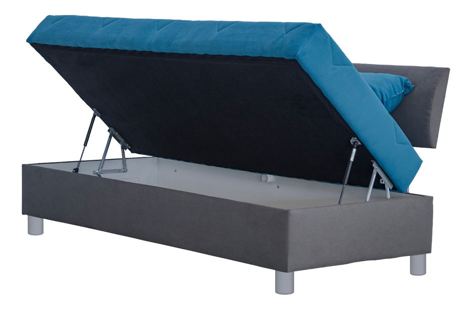 Jednolôžková posteľ (váľanda) 90 cm Blanár Roman (sivá + modrá) (s matracom z HR peny) (s úložným priestorom)