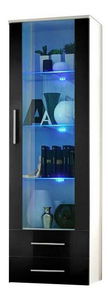 Vitrină Nelia 23 WSH N1 (cu iluminare) (alb + negru lucios) *vânzare stoc