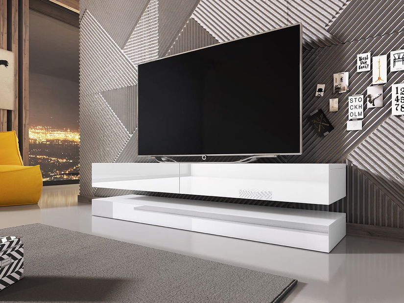 TV stolík/skrinka Valentino 140 (s modrým LED osvetlením) (biela + lesk biely) *výpredaj