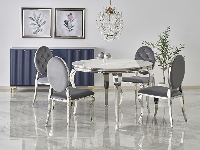Masă de sufragerie Regino (marmură albă + argintiu) (pentru 4 persoane)