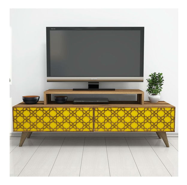 TV stolík/skrinka Clementine (orech + žltá)