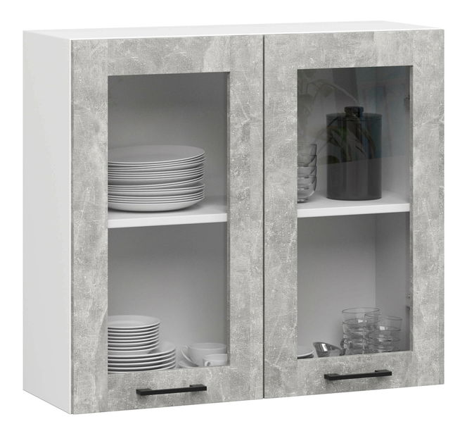 Vitrină de bucătărie superioară Organo 720 (alb + beton)