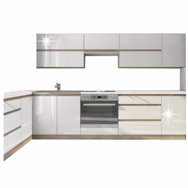Kuchyňa Lilouse 260 cm dub sonoma + lesk extra vysoký biely