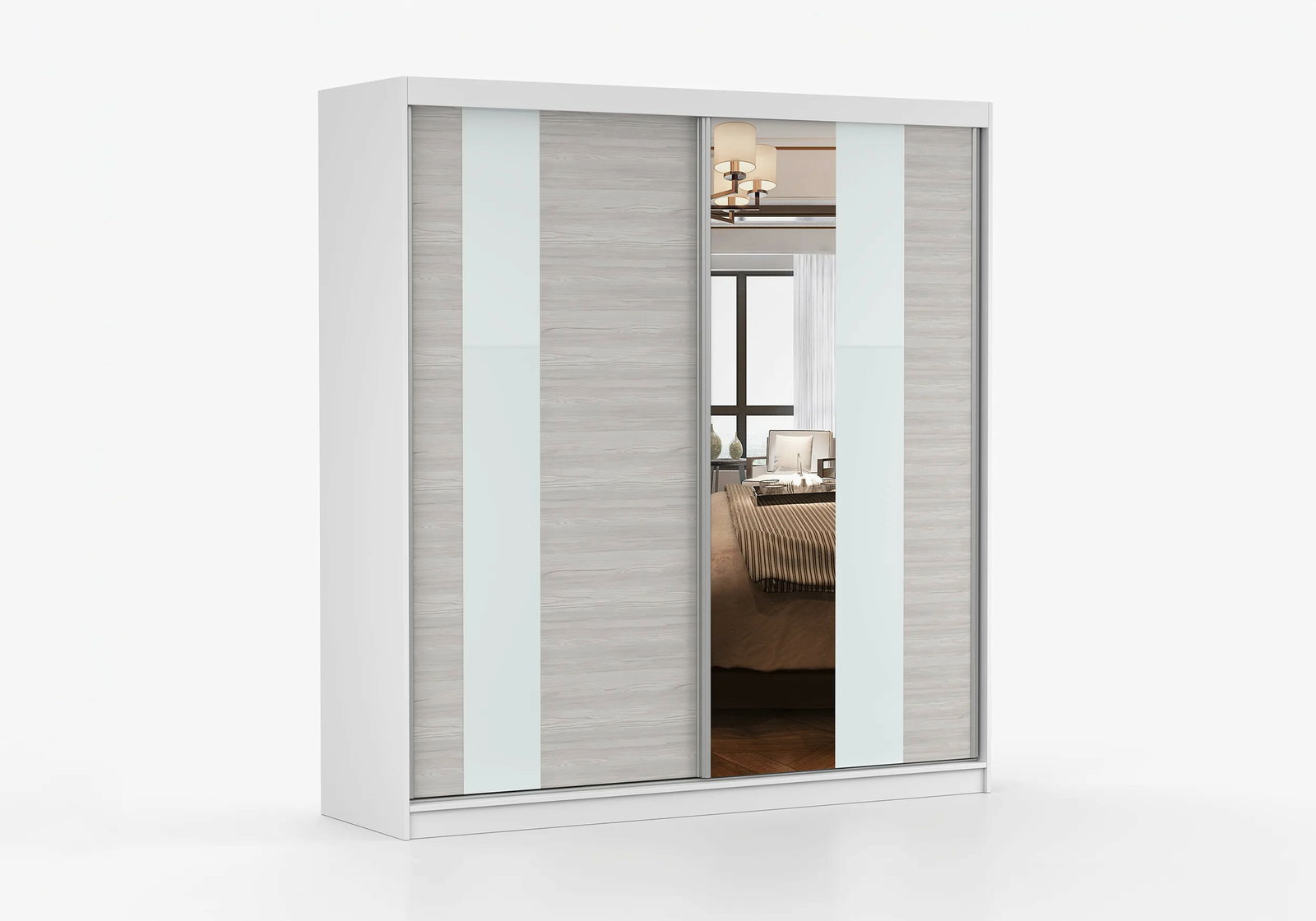 Ormar za garderobu Mebur 32 200 (bijela + kathult + bijelo staklo + ogledalo)