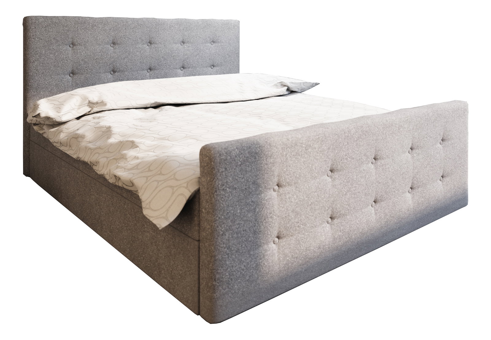 Pat matrimonial Boxspring 140 cm Milagros 1 (gri) ( cu saltea și sp. depozitare)