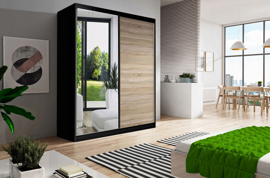 Ormar za garderobu Viola 05 (crna + hrast sonoma)