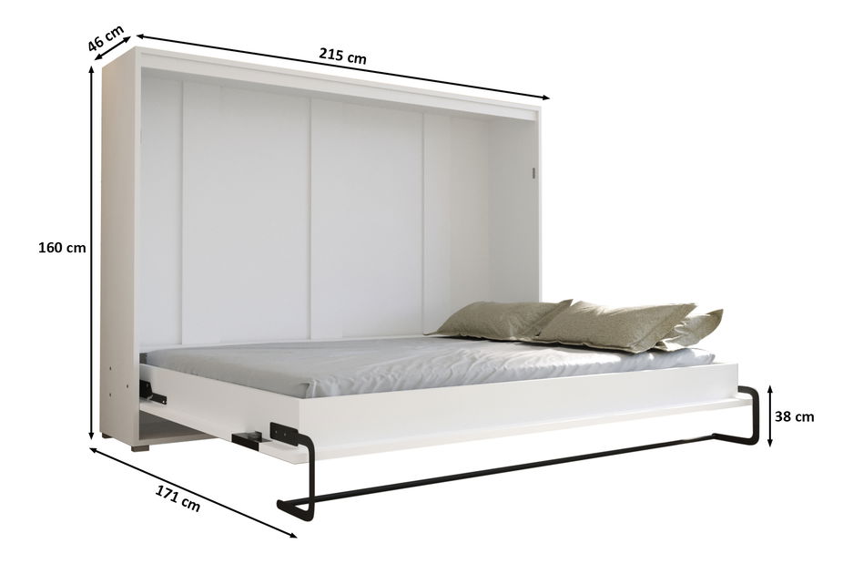 Sklápacia posteľ 140 Homer (biela matná + lesklá čierna) (horizontálna)