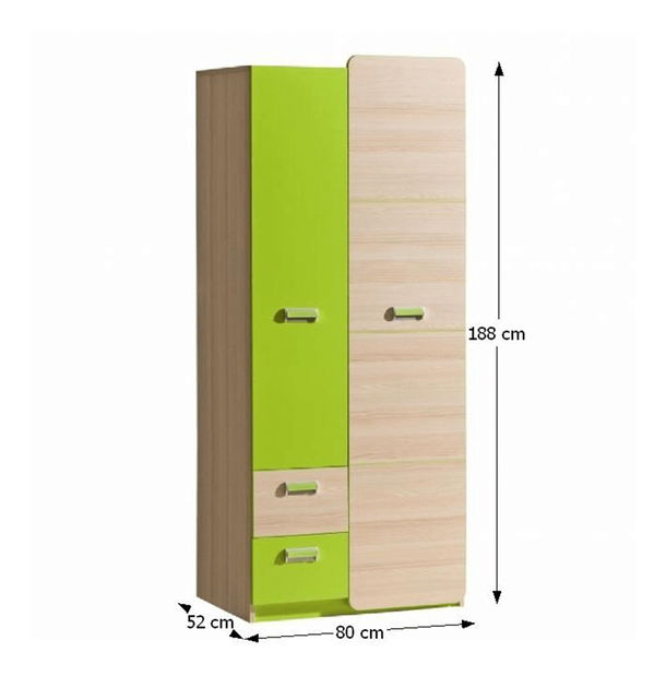Šatníková skriňa Echo L1 zelená