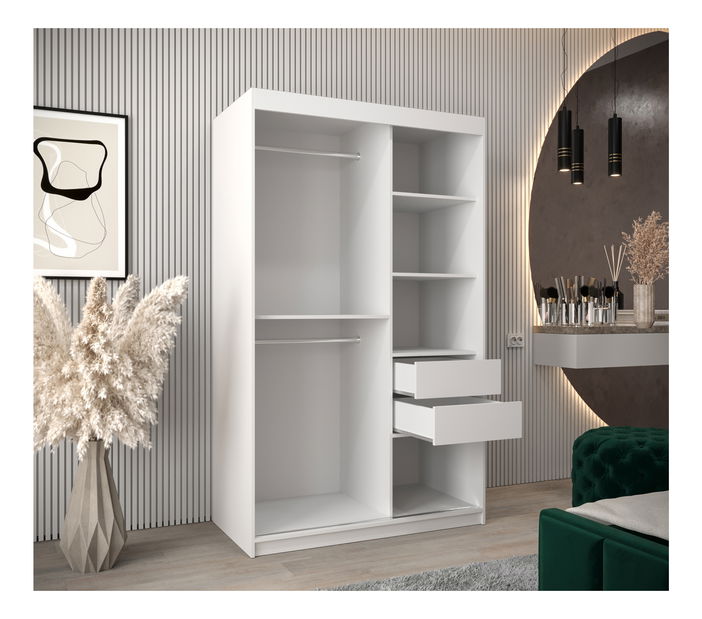 Ormar za garderobu 120 cm Toki 3 (bijela mat + bijela mat)