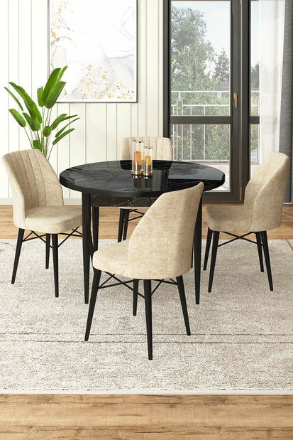 Jedálenský set Roxie (mramor čierny + krémová) (pre 4 osoby)