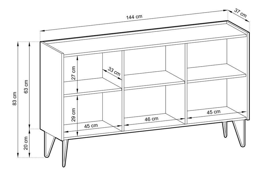 Komoda Harvest K144 (grafit čierny + mramor black royal + zlatá)