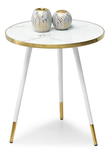 Konferenčný stolík Zoya S (biely mramor + zlatá)