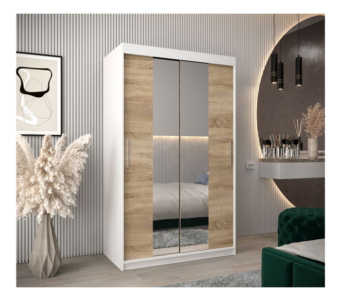 Šatníková skriňa 120 cm Toki 1 (Biela matná + Dub sonoma)