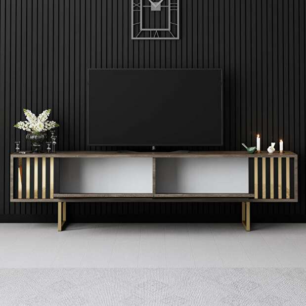 TV stolík/skrinka Goldise (orech + zlatá)