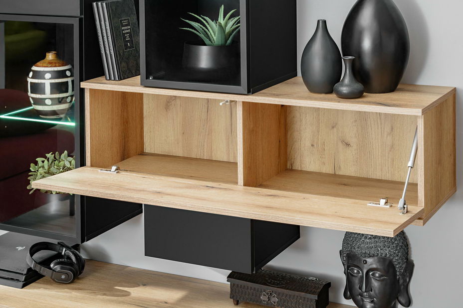 Set za dnevni boravak Cresto (hrast coast evoke + crna) (s rasvjetom)