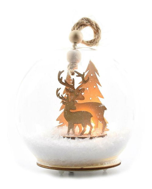 Sklenená ozdoba s dekorem "les" a umelým snehom RXL 364