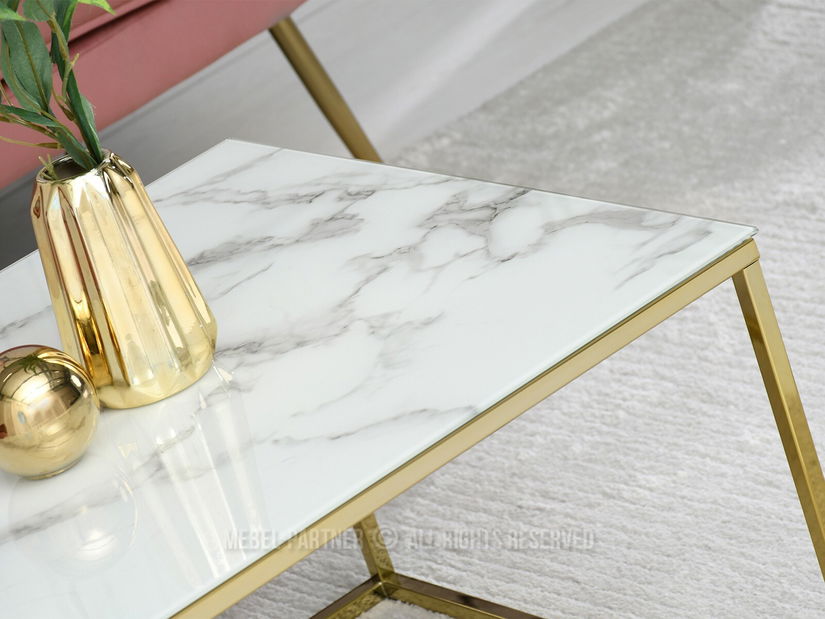Konferenčný stolík Bella M (biely mramor + zlatá)