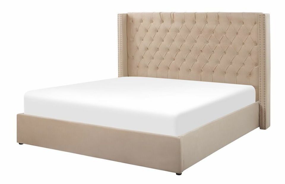 Manželská posteľ 180 cm LUBECK (polyester) (béžová) (s roštom)