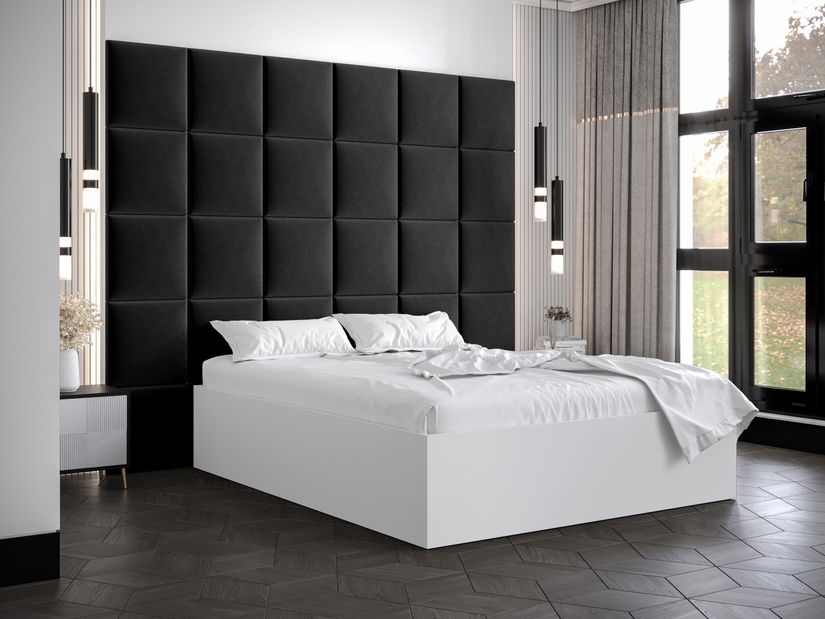 Franciaágy kárpitozott fejtámlával 160 cm Brittany 3 (matt fehér + fekete) (ágyráccsal)