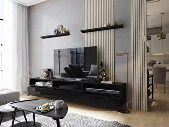 Mobilier living Berny 23 (Negru + Negru lucios)