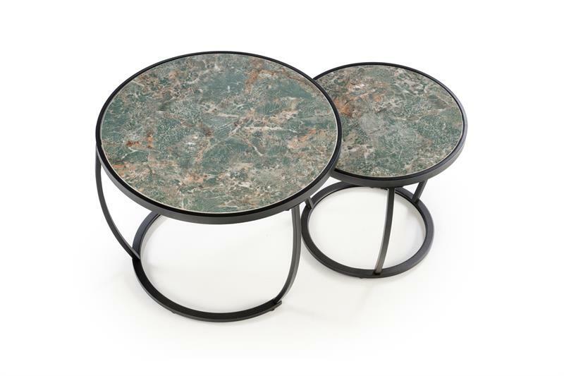 Dohányzóasztal szett (2 db.) Inesz (zöld márvány + fekete)