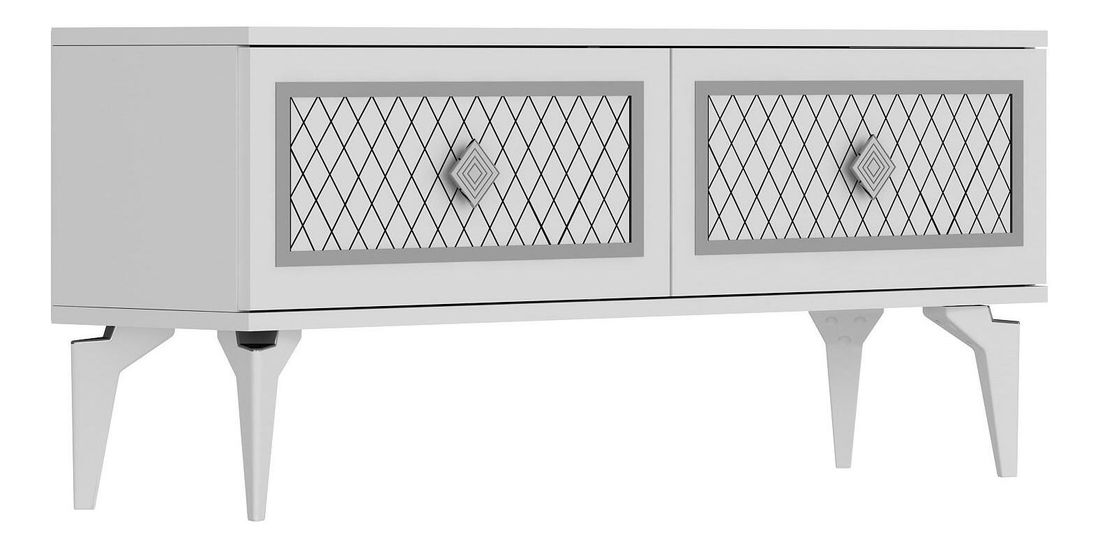 TV stolík/skrinka Mukanu (biela + strieborná) 