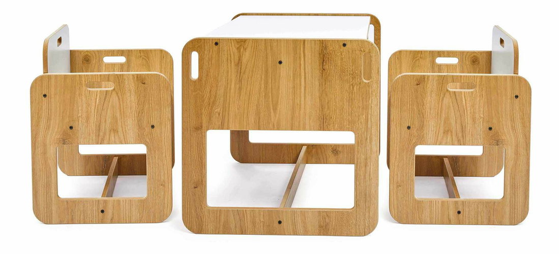 Set detský stolík a 2 stoličky Durumo 2 (biela + naturálna)