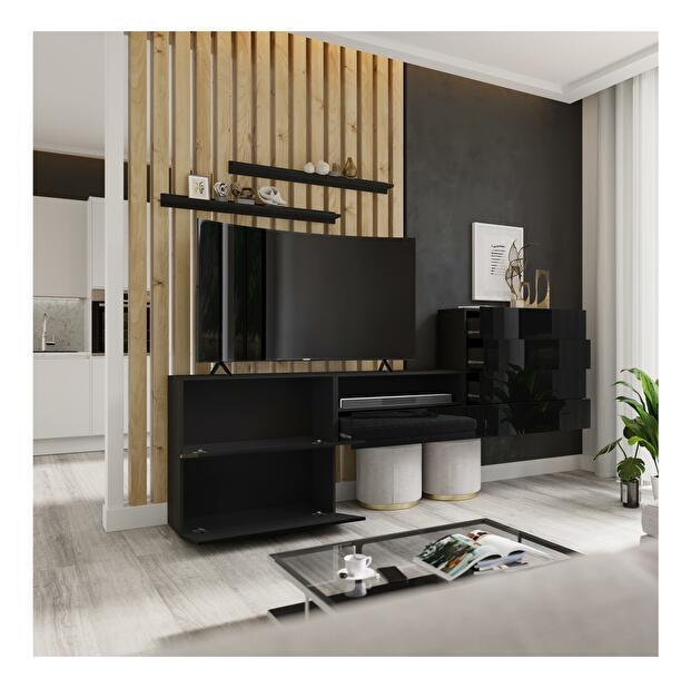 Mobilier living Berny 52 (Negru + Negru lucios)