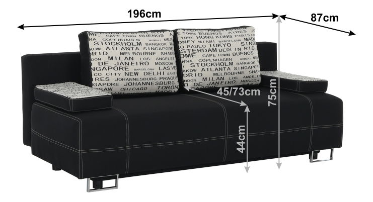 Háromszemélyes kanapé Elize fekete 