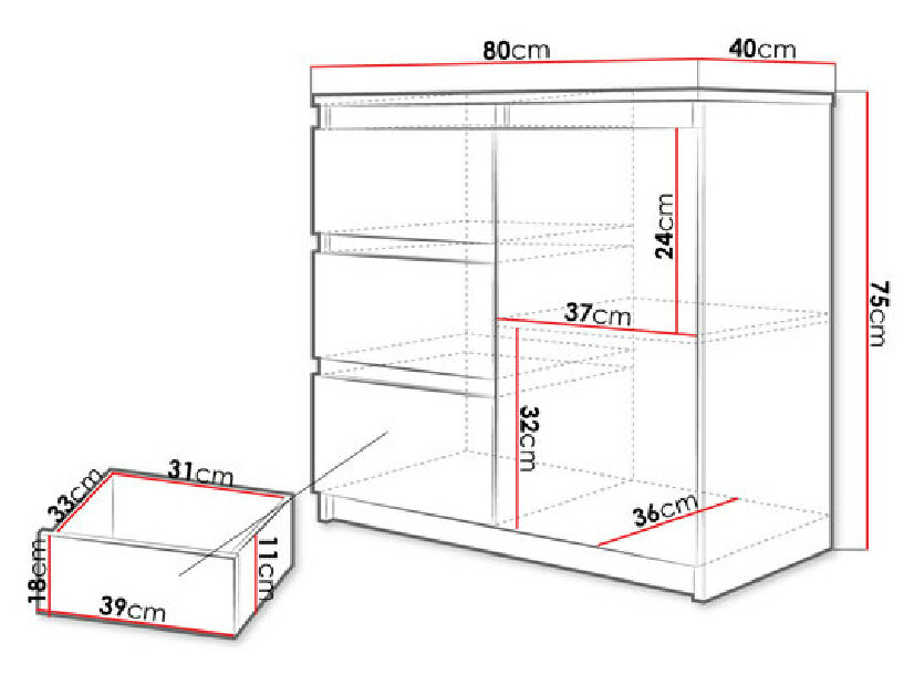 Komoda Mirjan Parviko 1D3S (biela)