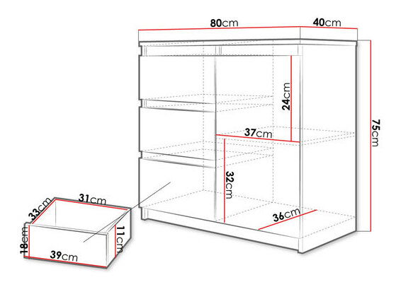 Comodă Mirjan Parviko 1D3S (Alb)