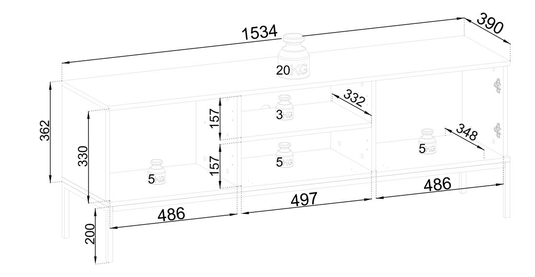 TV stolić Silvano RTV154 (crna + hrast wotan) (s LED rasvjetom)