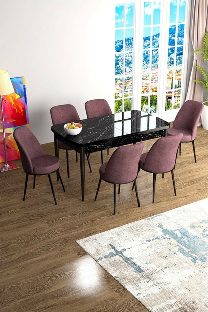 Set dining Hana (nuc baroc + vișiniu) (pentru 6 persoane)