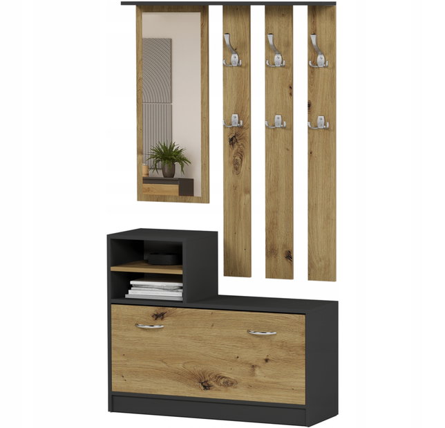 Set mobilier hol Verturia (antracit + artizanal) (cu oglindă)