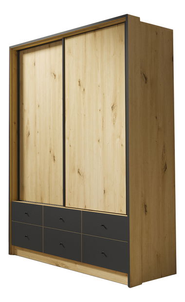 Šatníková skriňa Narcius (dub artisan + čierna)