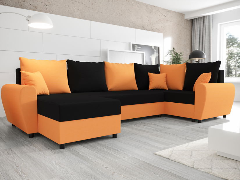 Kutna garnitura u obliku slova U Fleur Long (narančasta + crna) (D)