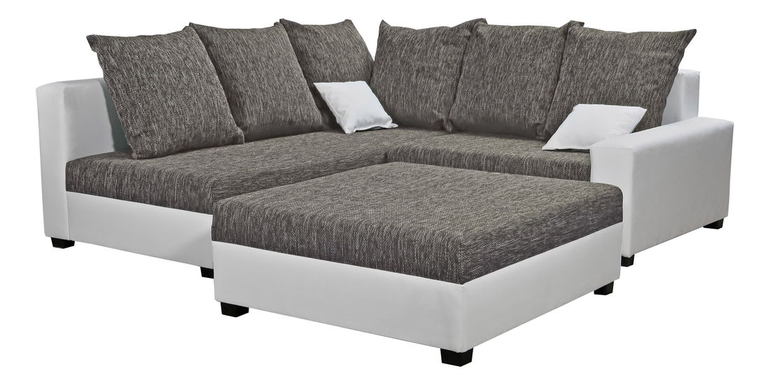 Rohová sedačka Monarda (sivá + biela) (s taburetkou) (L)