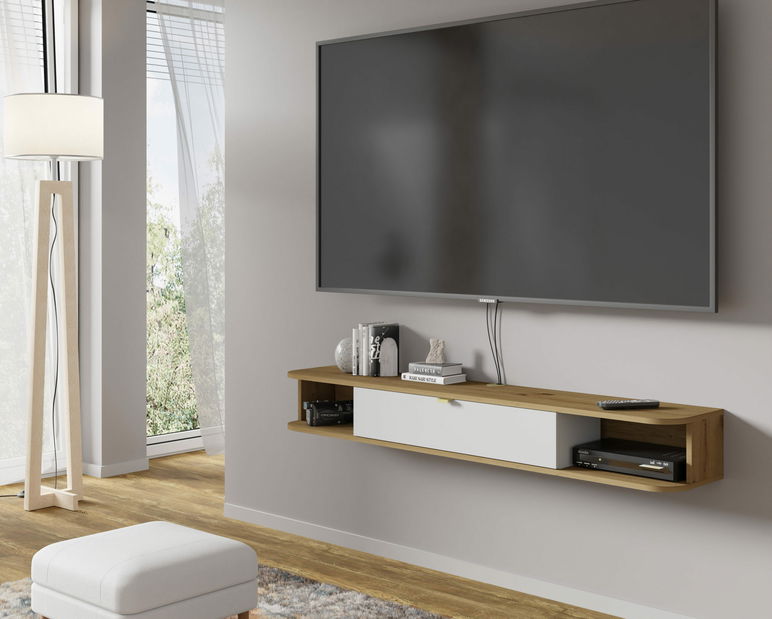 Masă TV Ikaro (Stejar artisan + alb)