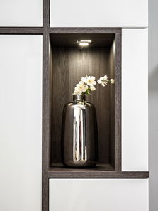 Mobilier living Carlyn 28 PEW CS (alb mat + brest perlă + alb lucios)