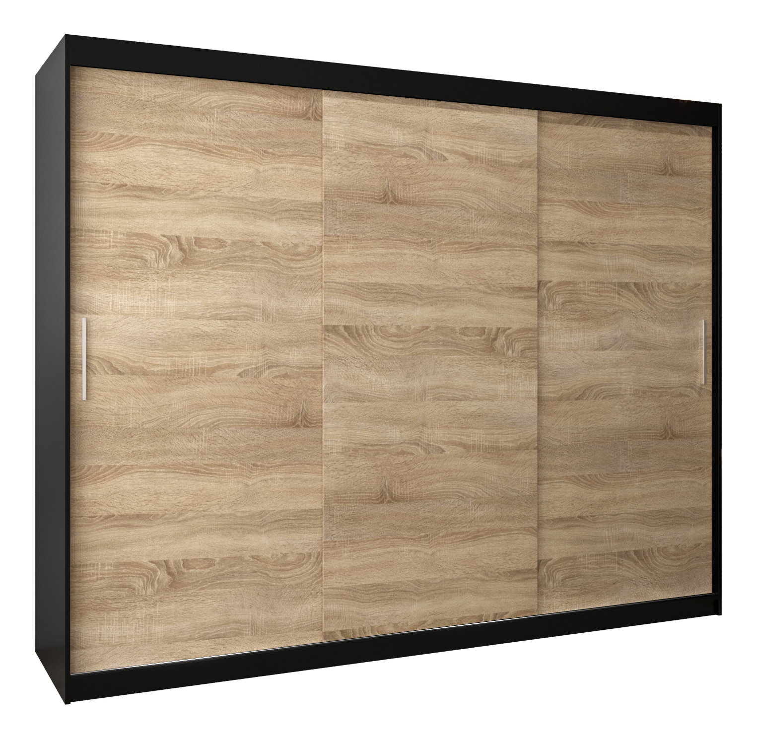 Ruhásszekrény 250 cm Toki (matt fekete + sonoma tölgy)